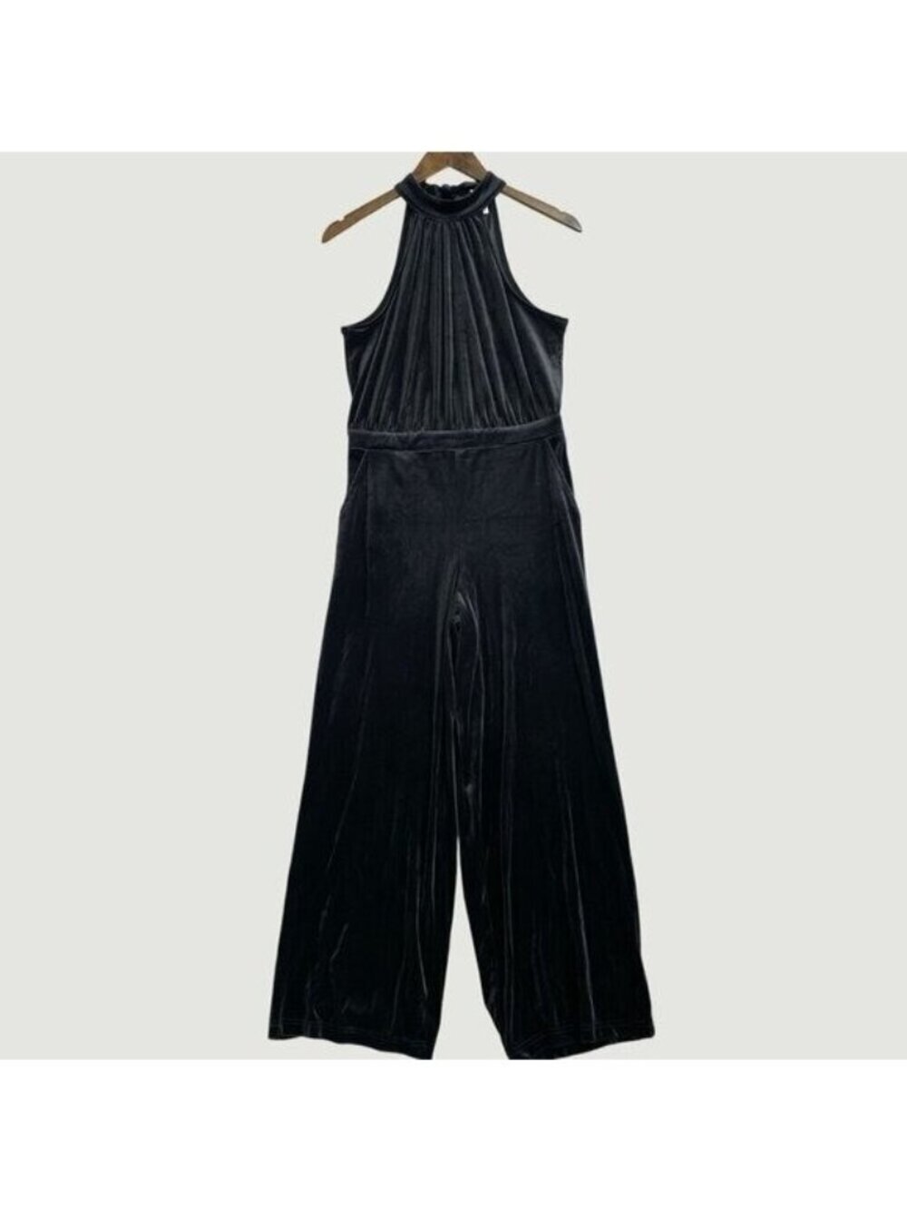 NEW - A New Day Velvet Halter Jumpsuit Women's XS Black High Neck Wide Leg L1643 - Picture 2 of 9